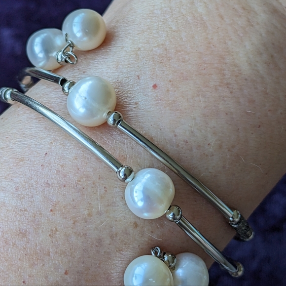 Liquid Silver Wrap Bracelet With Natural Pearls, Free Size - Picture 4 of 10